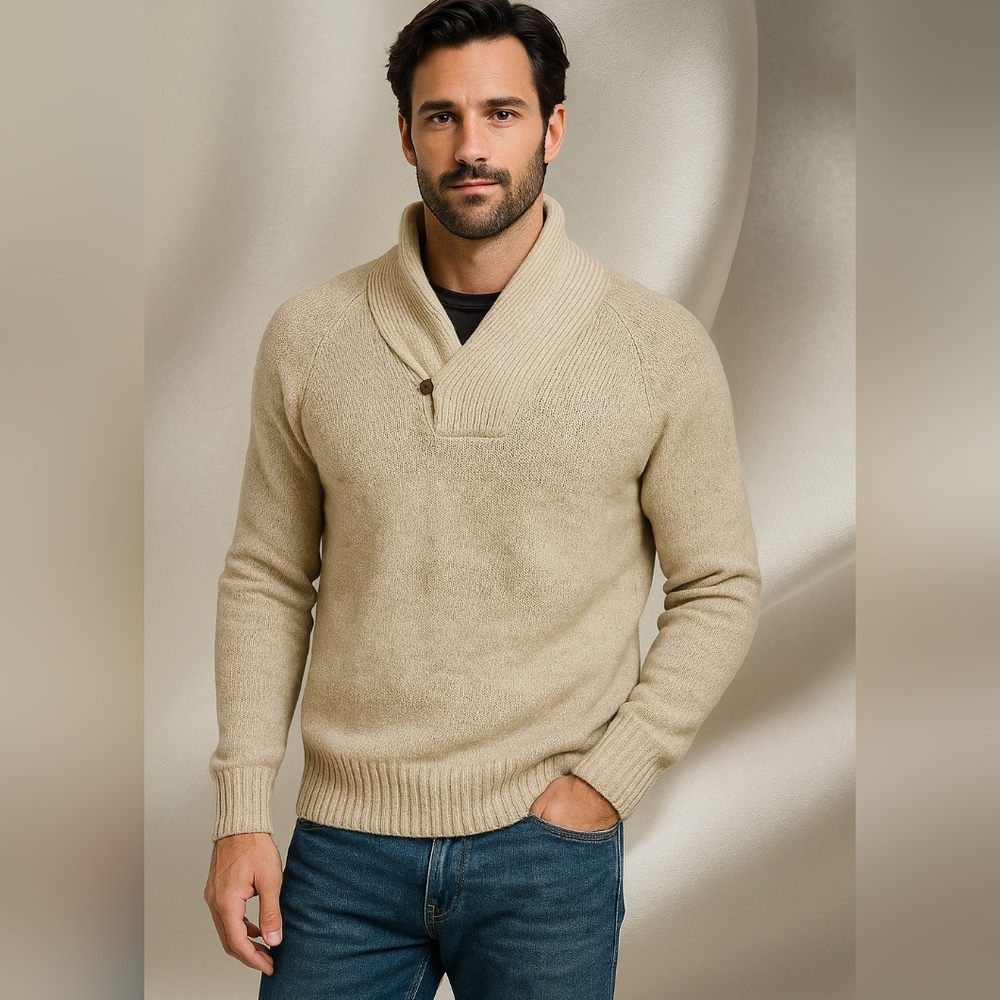 H&M Men's Tan Shawl Collar Sweater Size L